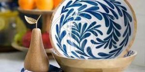 Deep Natural Wood Serving Bowl