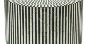 Modern Round Coffee Table with Black & White Vertical Striped Inlay