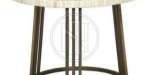 Round Coffee Table with Textured White Top and Bronze Metal Legs