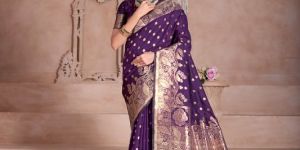 9733 Purple Jari Work Weaving Banarasi Soft Silk Saree