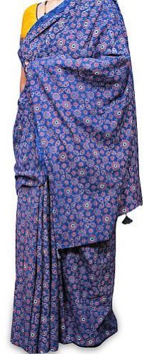 Blue Modal Silk Hand Block Printed Saree