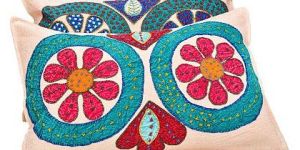 Multicolor Canvas Cotton Embroidered Pillow Cover