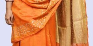Pure Cotton Orange Patch Work Saree