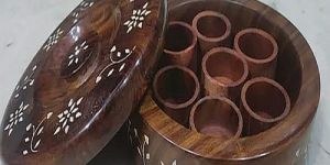 7 Container Round Wooden Spice Box