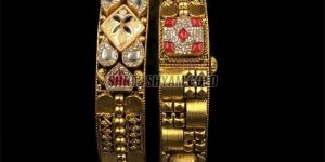 Traditional Indian 22k Real Gold Kundan Bangle Set