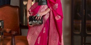ladies pink georgette sarees