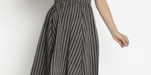 Strip Fit Flare Midi Dress