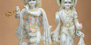 Beautiful Hand Painted White Marble Radha Krishna Statue