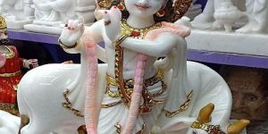 Marble Krishna Statue with Cow