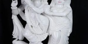 Plain White Marble Radha Krishna Statue
