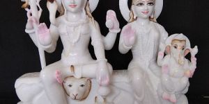 Polished White Gauri Shankar Marble Statue