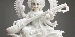 Polished White Marble Saraswati Mata Statue
