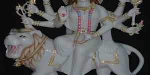 White and Golden Marble Durga Mata Statue