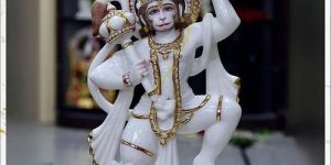 White and Golden Marble Hanuman Statue