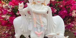 White Marble Krishna with Cow Statue