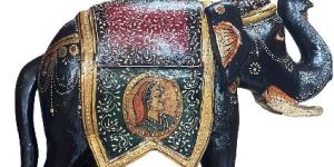 Hand-Painted Wooden Elephant Figurine