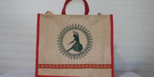 Brown Short Handle Printed Promotional Jute Bag