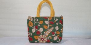Green Kalamkari Print Fancy Jute Handbag