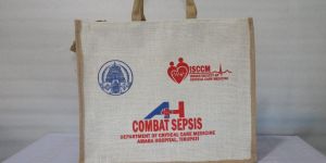 Off White Printed Short Handle Jute Promotional Bag