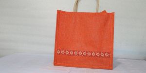 Orange Short Handle Biodegradable Jute Shopping Bag