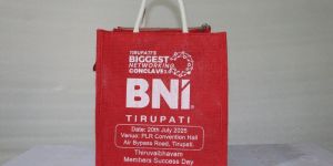 Short Handle Printed Jute Promotional Bag