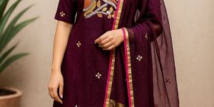 Ladies Handicrafts Work Muslin Kurta Pant Set