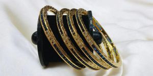 Blue AD Gold Frame Bangles