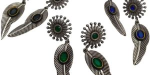 Monalisa Stone Oxidised Brass Earrings