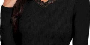 Ladies Black Rib Cotton Long Sleeve Top