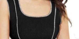 Ladies Black Rib Cotton Sleeveless Crop Top