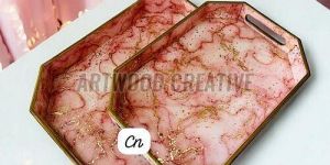 Pink and Golden Resin Serving Tray