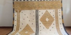 Moroccan Geometric Diamond Gold & Cream Hand Knotted Rug