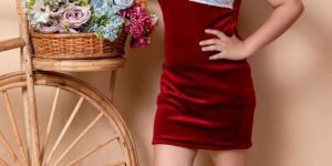 Maroon Velvet Girl Party Dress