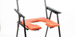 Orange Foldable Handle Commode Chair