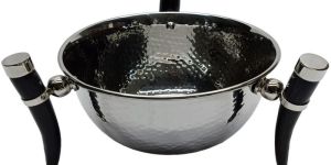 Modern Hammered Stainless Steel Fruit Bowl with Black Horn Feet