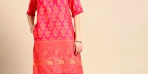 Ladies Pink Khadi Kurta