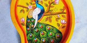 Wooden Leaf Shape Peacock Plate