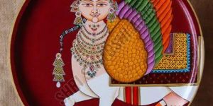 Wooden Round Kamdhenu Plate