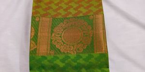 rose color contrast blouse mehendi green emboss silk sarees