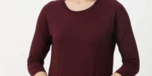 Jockey Wine 3 Quarter Sleeve Tshirt for Women