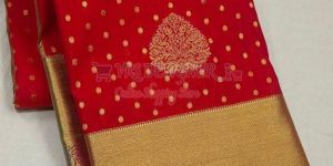Red Printed Banarasi Silk Saree