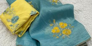 Soft Paper Crush Saree with Heavy Embroidery Buttas