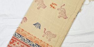 Cream Hand Block Printed Poly Cotton Kurta Fabric