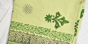 Olive Green Hand Block Printed Poly Cotton Kurta Fabric