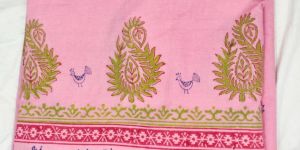 Rose Pink Hand Block Printed Poly Cotton Pink Kurta Fabric