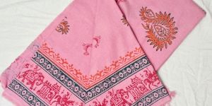 Pink Hand Block Printed Poly Cotton Kurta Fabric