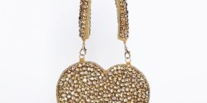 Heart Shape Stone Work Ladies Handbag