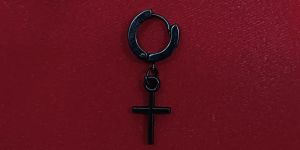 Black Cross Hoop Earring
