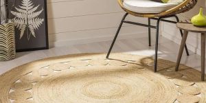 Designer Round Beige Jute Rug