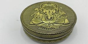 Golden Printed Stainless Steel Round Box